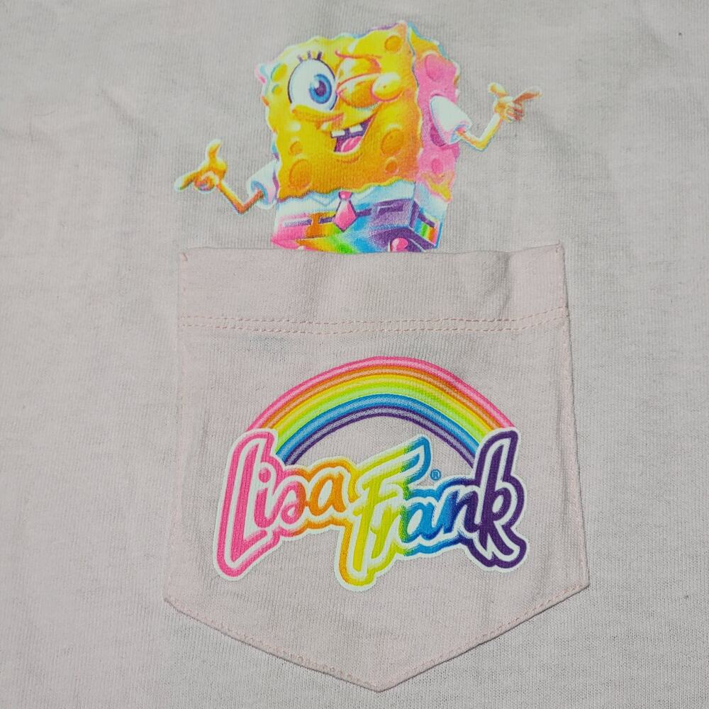 Lisa Frank X Nickelodeon Pink Tee Spongebob on a Unicorn w/ Pocket - Size XL - Picture 5 of 6